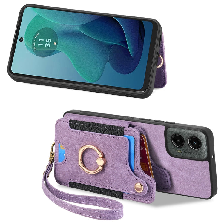 For Motorola Moto G 2024 Retro Skin-feel Ring Multi-card RFID Wallet Phone Case(Purple) - Motorola Cases by buy2fix | Online Shopping UK | buy2fix