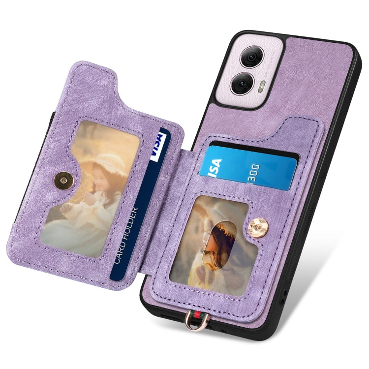For Motorola G Power 5G 2024 Retro Skin-feel Ring Multi-card RFID Wallet Phone Case(Purple) - Motorola Cases by buy2fix | Online Shopping UK | buy2fix
