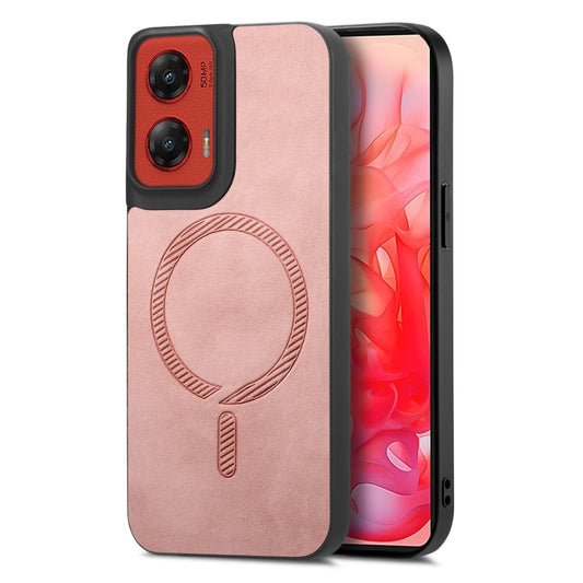 For Motorola Moto G Stylus 5G 2024 Retro Magsafe Magnetic PU Back Cover Phone Case(Pink) - Motorola Cases by buy2fix | Online Shopping UK | buy2fix