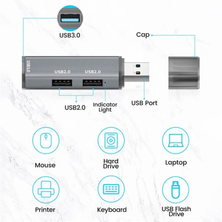 ADS-302A 3 in 1 USB to USB 3.0 / 2.0 Hub Expansion Station USB Adapter(Grey) - USB Adapter by buy2fix | Online Shopping UK | buy2fix