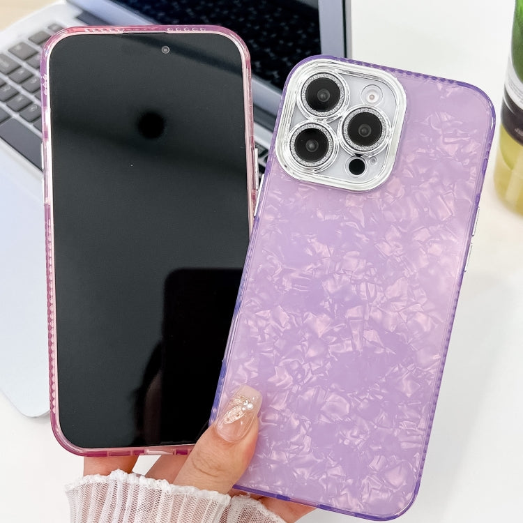 For iPhone 16 Pro Plating Glitter Texture TPU Phone Case with Lens Film(White Shell Grain) - iPhone 16 Pro Cases by buy2fix | Online Shopping UK | buy2fix