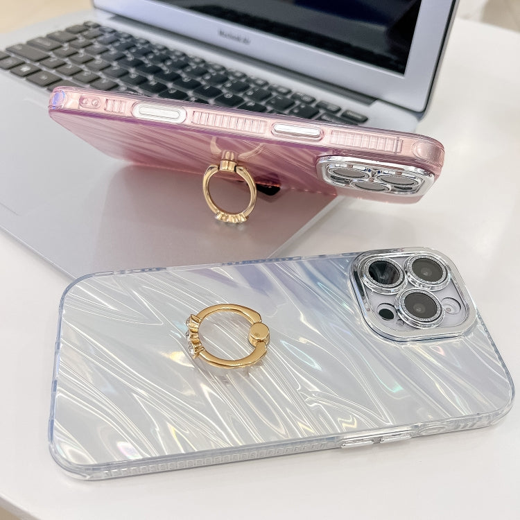 For iPhone 16 Pro Max Plating Glitter Texture Ring Holder TPU Phone Case with Lens Film(Purple Shell Pattern) - iPhone 16 Pro Max Cases by buy2fix | Online Shopping UK | buy2fix