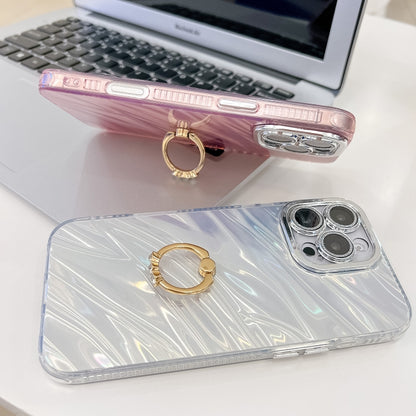 For iPhone 16 Pro Plating Glitter Texture Ring Holder TPU Phone Case with Lens Film(Pink Wrinkles) - More iPhone Cases by buy2fix | Online Shopping UK | buy2fix