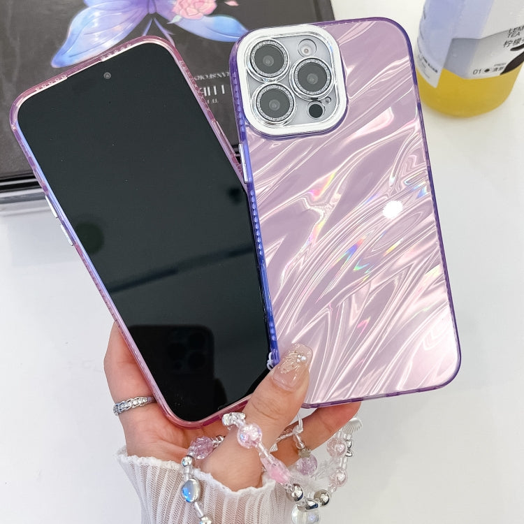 For iPhone 16 Pro Plating Glitter Texture Chain Wristband TPU Phone Case with Lens Film(Purple Shell Pattern) - iPhone 16 Pro Cases by buy2fix | Online Shopping UK | buy2fix