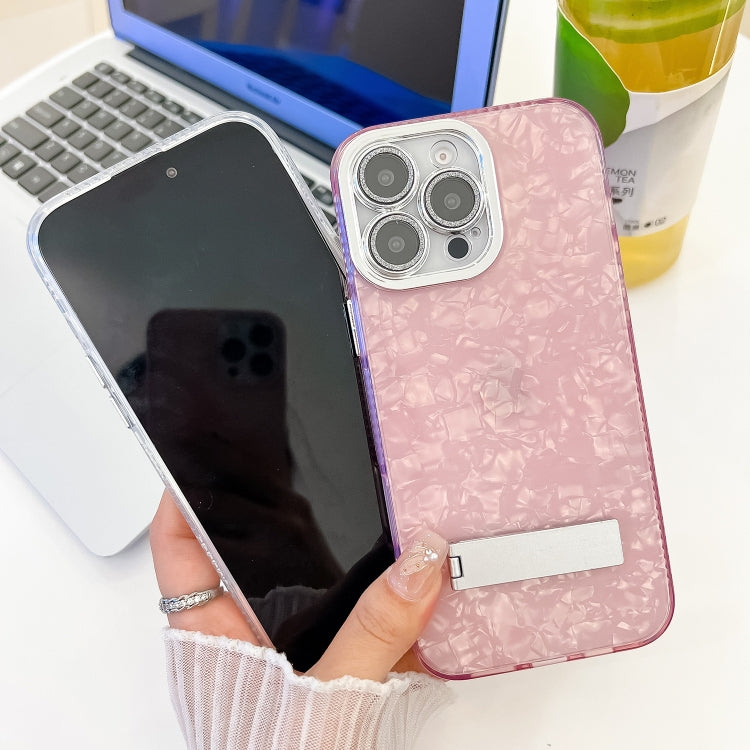 For iPhone 16 Pro Plating Glitter Texture Fold Holder TPU Phone Case with Lens Film(Pink Water Ripples) - iPhone 16 Pro Cases by buy2fix | Online Shopping UK | buy2fix