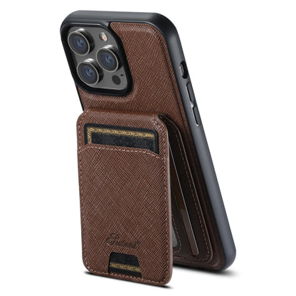 For iPhone 12 Pro Max Suteni H18 Cross Grain MagSafe Wallet Leather Phone Case(Brown) - iPhone 12 Pro Max Cases by Suteni | Online Shopping UK | buy2fix