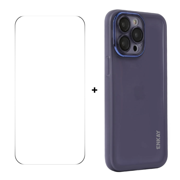 For iPhone 16 Pro Max ENKAY Hat-Prince Translucent Matte TPU Phone Case with Lens Film + 9H Big Arc Edge Film(Purple) - iPhone 16 Pro Max Cases by ENKAY | Online Shopping UK | buy2fix