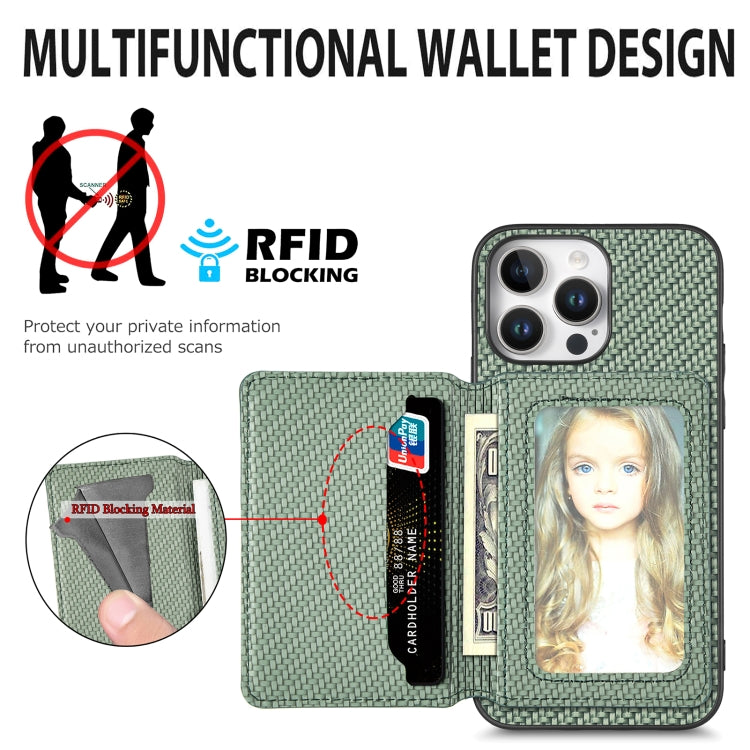 For iPhone 16 Plus Carbon Fiber Magnetic Card Wallet RFID Blocking Phone Case(Brown) - iPhone 16 Plus Cases by buy2fix | Online Shopping UK | buy2fix