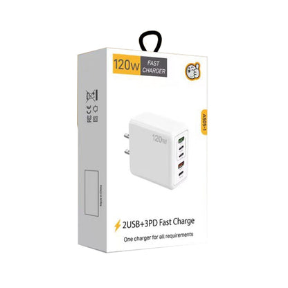 120W 3 PD Type-C Dual USB Multi Port Quick Charger for Mobile Phones, US Plug(White) - USB Charger by buy2fix | Online Shopping UK | buy2fix