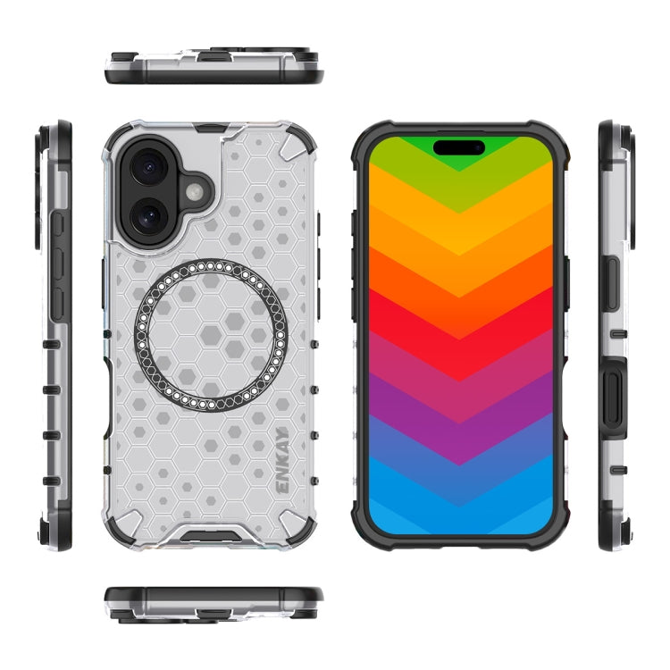 For iPhone 16 ENKAY Hat-Prince Honeycomb MagSafe Shockproof Phone Case with Large Arc Edge Film(White) - iPhone 16 Cases by ENKAY | Online Shopping UK | buy2fix