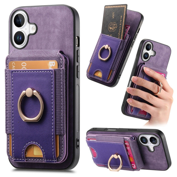 For iPhone 16 Retro Splitable Magnetic Stand Card Bag Leather Phone Case(Purple) - iPhone 16 Cases by buy2fix | Online Shopping UK | buy2fix