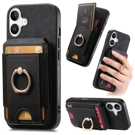 For iPhone 16 Retro Splitable Magnetic Stand Card Bag Leather Phone Case(Black) - iPhone 16 Cases by buy2fix | Online Shopping UK | buy2fix