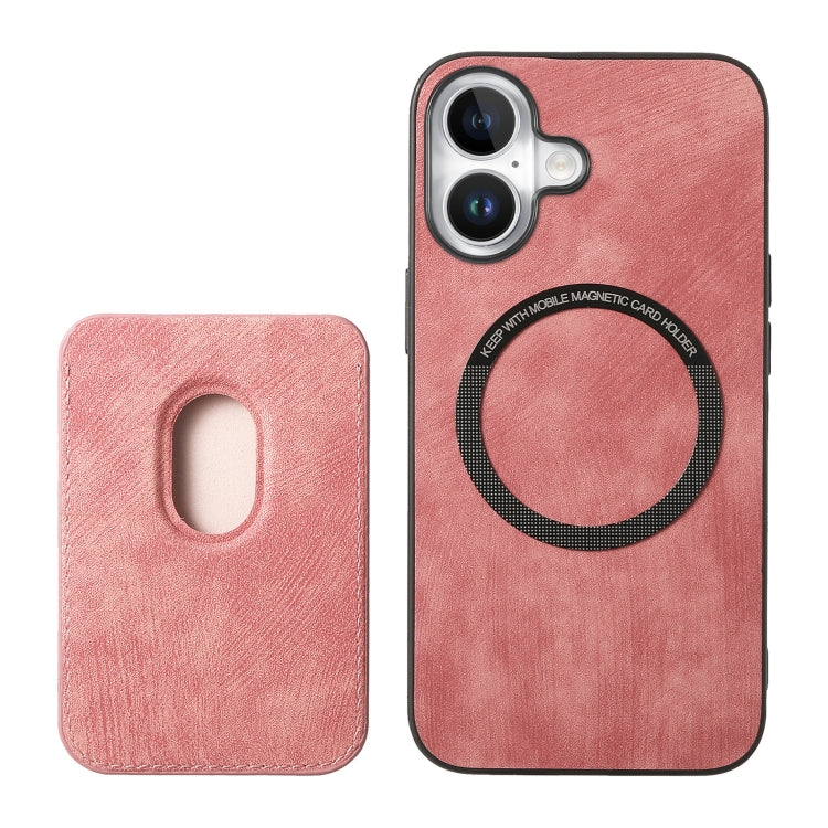 For iPhone 16 Retro Leather Card Bag Magnetic Phone Case(Pink) - iPhone 16 Cases by buy2fix | Online Shopping UK | buy2fix