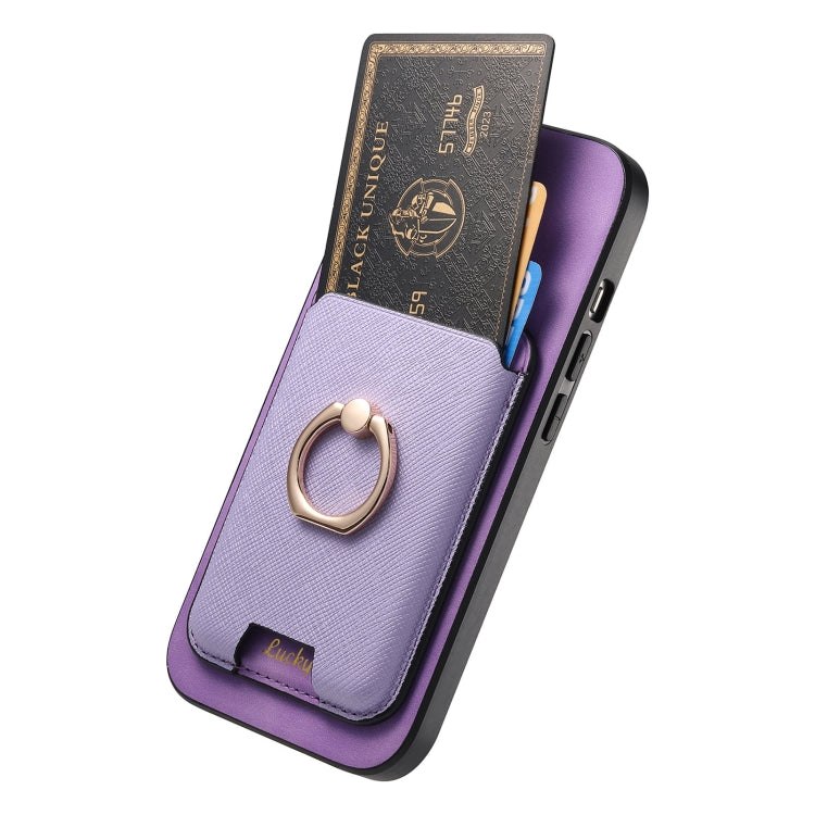 For iPhone 16 Pro Retro Cross Leather Card Bag MagSafe Phone Case(Purple) - iPhone 16 Pro Cases by buy2fix | Online Shopping UK | buy2fix