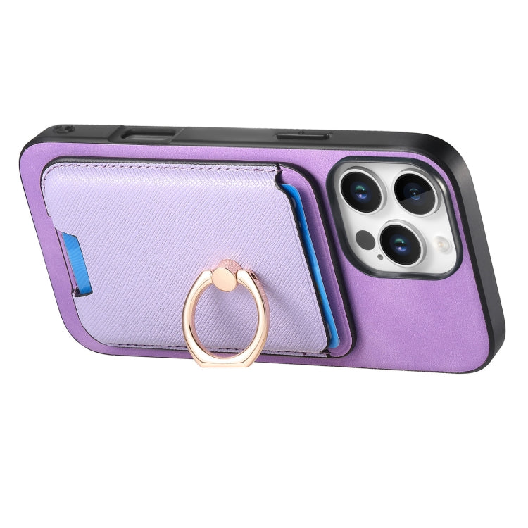 For iPhone 16 Pro Retro Cross Leather Card Bag MagSafe Phone Case(Purple) - iPhone 16 Pro Cases by buy2fix | Online Shopping UK | buy2fix