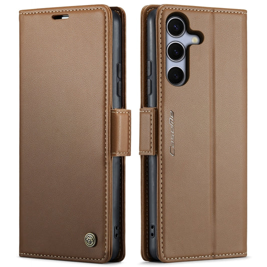 For Samsung Galaxy S25 5G CaseMe 023 Butterfly Buckle Litchi Texture RFID Anti-theft Leather Phone Case(Brown) - Galaxy S25 5G Cases by CaseMe | Online Shopping UK | buy2fix