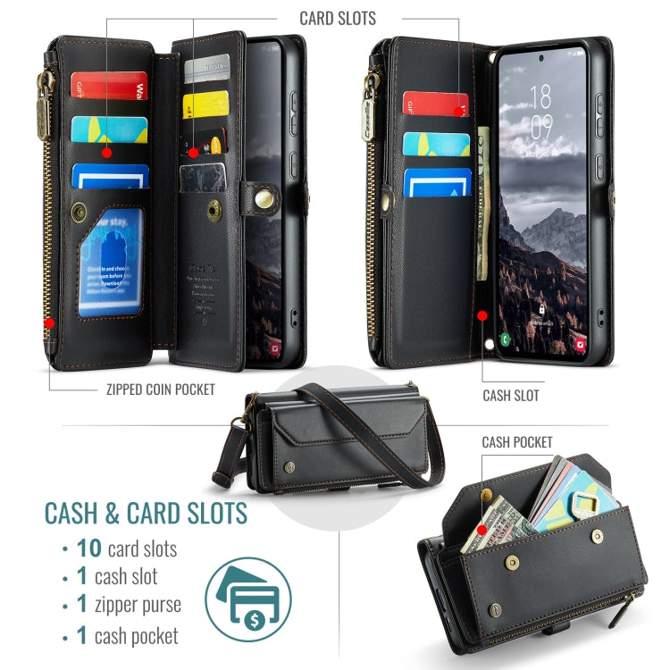 For Samsung Galaxy S24 FE 5G CaseMe C36 Card Slots Zipper Wallet RFID Anti-theft Leather Phone Case(Black) - Galaxy S24 FE 5G Cases by CaseMe | Online Shopping UK | buy2fix