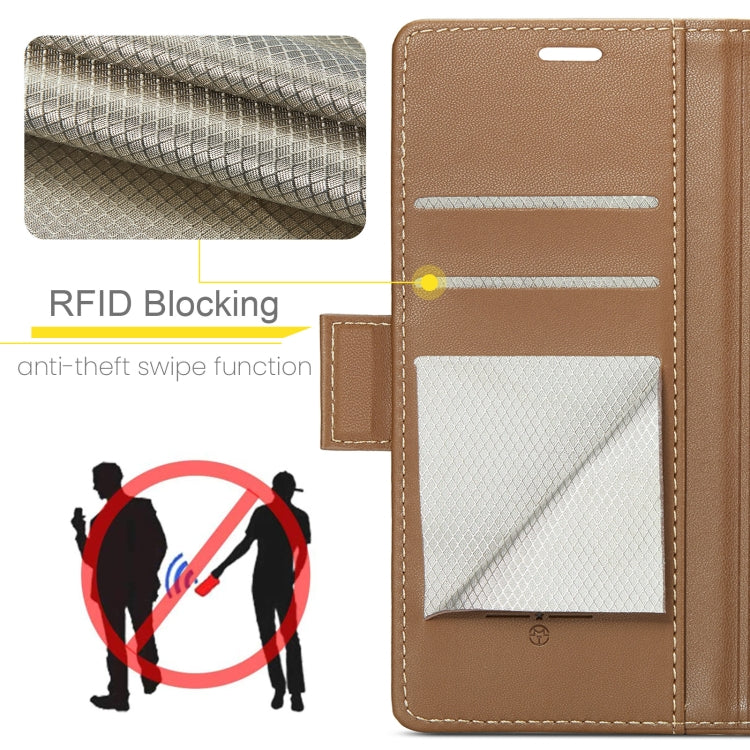 For OPPO Reno12 5G Global CaseMe 023 Butterfly Buckle Litchi Texture RFID Anti-theft Leather Phone Case(Brown) - Reno12 Cases by CaseMe | Online Shopping UK | buy2fix