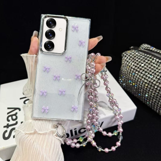 For Samsung Galaxy S25 5G Little Fresh Bow Neck Chain TPU Phone Case(Purple) - Galaxy S25 5G Cases by buy2fix | Online Shopping UK | buy2fix