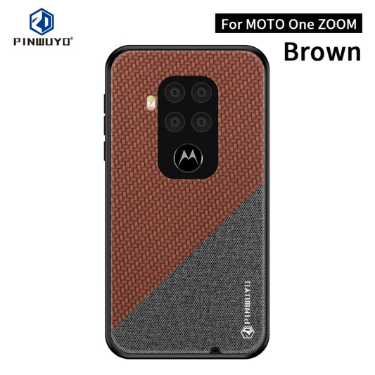 For Motorola One Zoom / One Pro PINWUYO Rong Series  Shockproof PC + TPU+ Chemical Fiber Cloth Protective Cover(Brown) - Motorola Cases by PINWUYO | Online Shopping UK | buy2fix