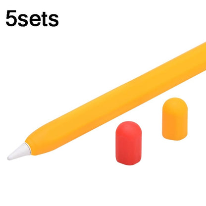 5sets 3 in 1 Stylus Silicone Protective Cover + Two-Color Pen Cap Set For Apple Pencil 2(Sunshine Orange) - Pencil Accessories by buy2fix | Online Shopping UK | buy2fix