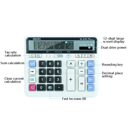 Deli 2135 Computer Keyboard Calculator Big Button Bank Office Finance Accounting Solar Calculator(White) - Calculator by Deli | Online Shopping UK | buy2fix