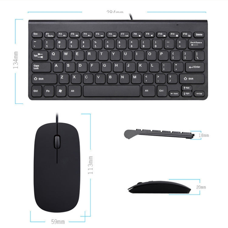 K168 Mini Portable Chocolate Button Wired Keyboard Mouse Set(Black) - Wired Keyboard by buy2fix | Online Shopping UK | buy2fix
