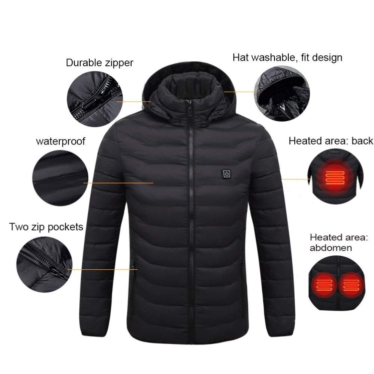 19 Zone 4 Control Black USB Winter Electric Heated Jacket Warm Thermal Jacket, Size: XL - Down Jackets by buy2fix | Online Shopping UK | buy2fix