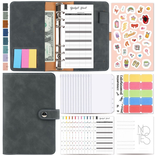 H666 A6 Loose-leaf Binder Cash Budget Handbook Vintage PU Leather Notebook with Window(Dark Gray) - Notebooks by buy2fix | Online Shopping UK | buy2fix