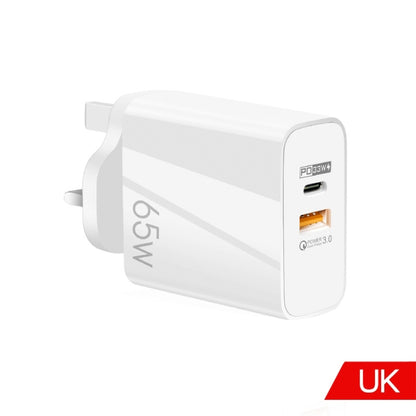 A502 65W USB-C/Type-C+USB Dual Port GaN Charger QC3.0 Laptop Universal Charger UK Plug White - USB Charger by buy2fix | Online Shopping UK | buy2fix