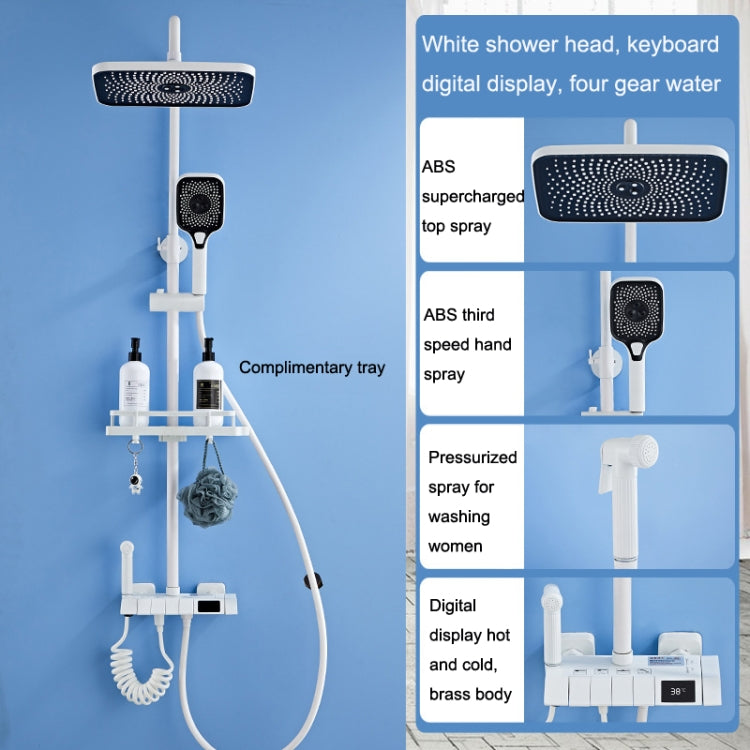 Piano Digital Display Full Copper Faucet Square Nozzle Shower Set, Color: White 1104 - Shower Head by buy2fix | Online Shopping UK | buy2fix