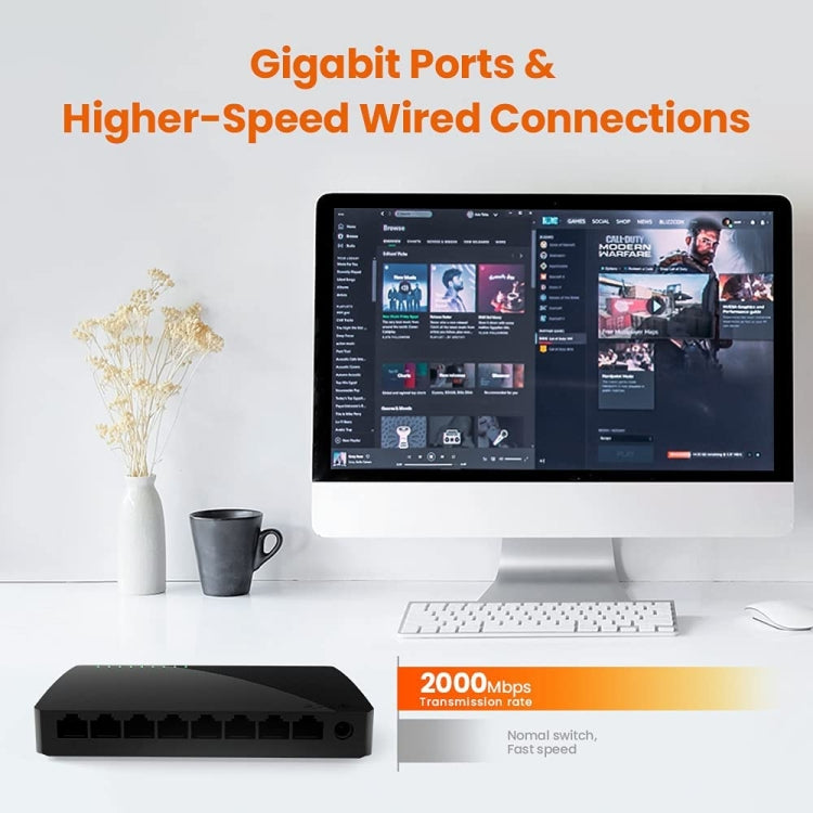 Tenda SG108 100/1000M Desktop Network Switch 8 Port Gigabit Desktop Switch Ethernet Switch LAN Hub(UK Plug) - Network Hubs by Tenda | Online Shopping UK | buy2fix