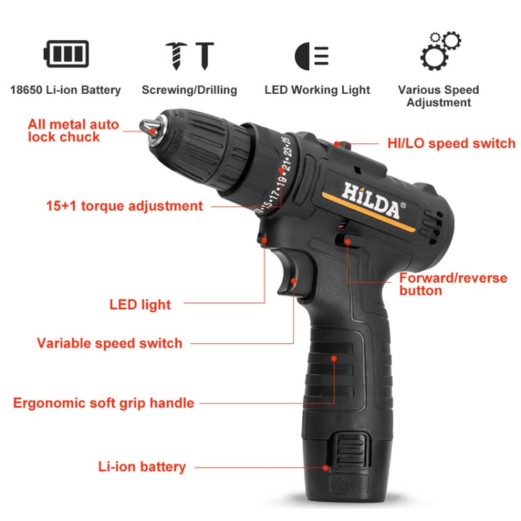 HILDA Home Power Drill 12V Li-Ion Drill With Charger And Battery, EU Plug, Model: Cloth Packing - Drill & Drill Bits by HILDA | Online Shopping UK | buy2fix