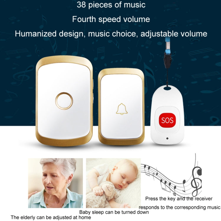 CACAZI C20 Two To Three Wireless Pager For The Elderly Home Care Waterproof Emergency Pager, EU Plug(Gold) - Wireless Doorbell by CACAZI | Online Shopping UK | buy2fix