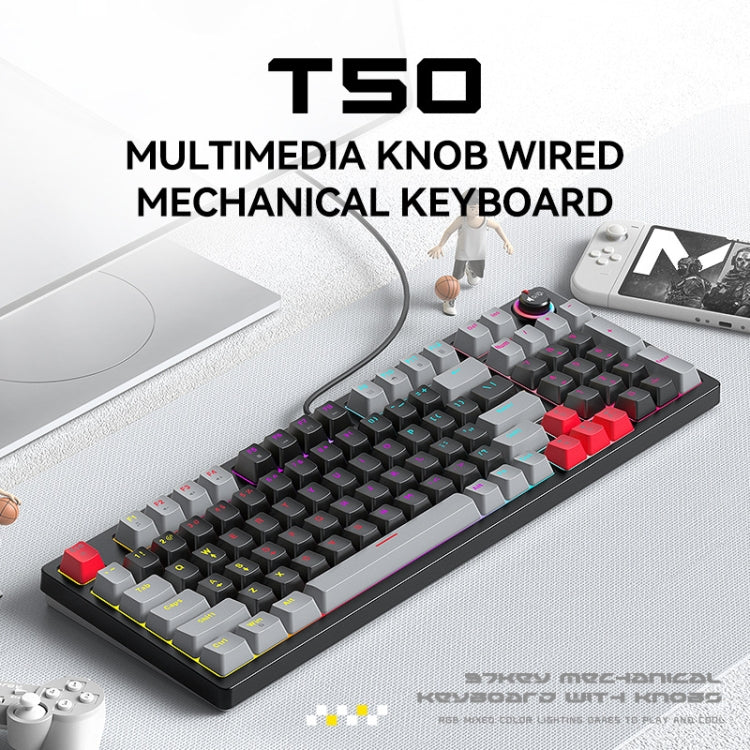 T-WOLF T50 97-keys RGB Luminous Color-Matching Game Mechanical Keyboard with Knob, Color: White A - Wired Keyboard by T-WOLF | Online Shopping UK | buy2fix