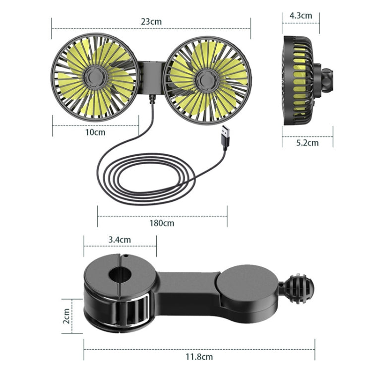 SUITU F4208 Car Cooling Fan Vehicle Rear Seatback USB Dual-Head Electrical Fan(Yellow And Black) - Heating & Fans by SUITU | Online Shopping UK | buy2fix
