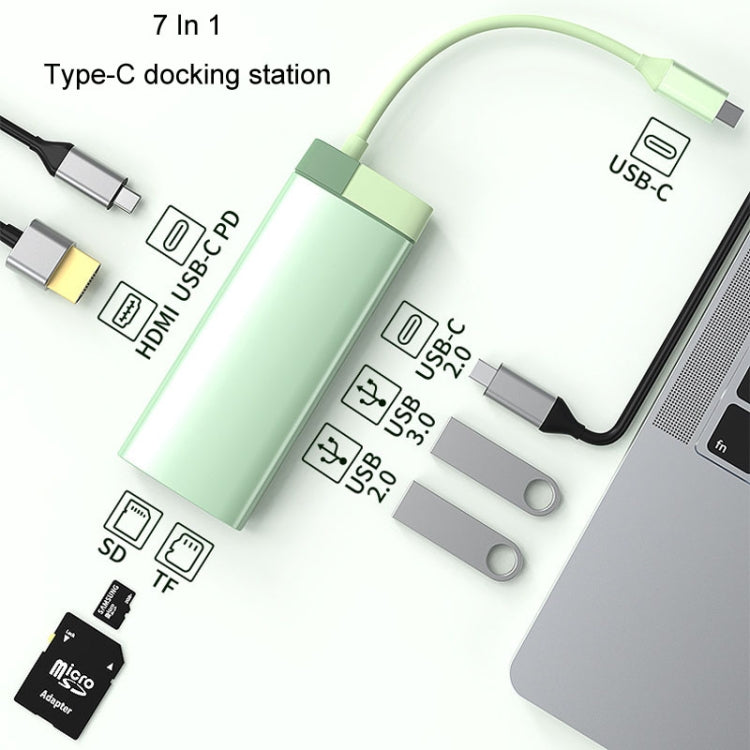 BS7A 7 In 1 Type-C Docking Station Multi-Function USB Hub Docking Station Converter(Green) - USB HUB by buy2fix | Online Shopping UK | buy2fix