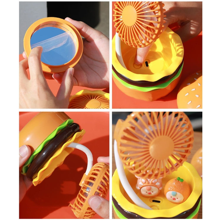 Hamburger Shaped Mini Desktop Fan with Cosmetic Mirror(Pink) - Electric Fans by buy2fix | Online Shopping UK | buy2fix