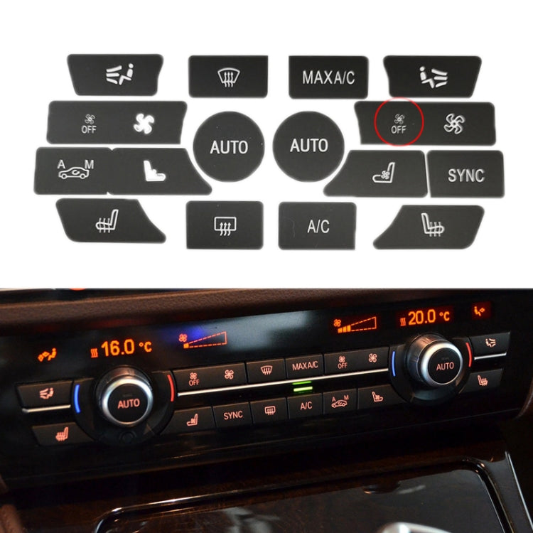 For BMW 5 Series/7 Series/X5/C6/F10/F01/F15 Air Conditioning Button Repair Sticker, Style: C 16pcs With OFF - Decorative Sticker by buy2fix | Online Shopping UK | buy2fix