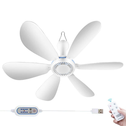 USB Home Dormitory Mute High Wind Power Mini Fan Six Blade Small Ceiling Fan, Style: Fan+Remote Control Speed Control Cord - Electric Fans by buy2fix | Online Shopping UK | buy2fix