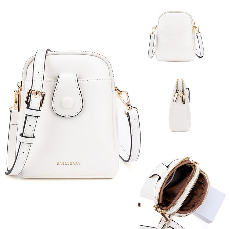 Baellerry N8925 Oil Wax Leather Double Zipper Mobile Phone Bag Shoulder Crossbody Coin Purse(White) - Single-shoulder Bags by Baellerry | Online Shopping UK | buy2fix