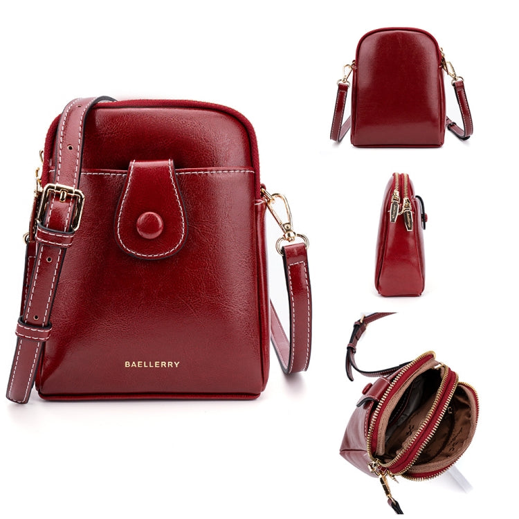 Baellerry N8925 Oil Wax Leather Double Zipper Mobile Phone Bag Shoulder Crossbody Coin Purse(Red) - Single-shoulder Bags by Baellerry | Online Shopping UK | buy2fix