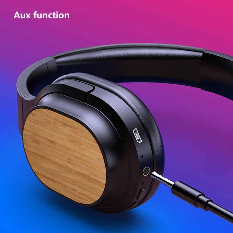 Bamboo Wood Bluetooth Headphones With Built-In Sound Card, TF Card / FM / AUX Support(Black) - Headset & Headphone by buy2fix | Online Shopping UK | buy2fix