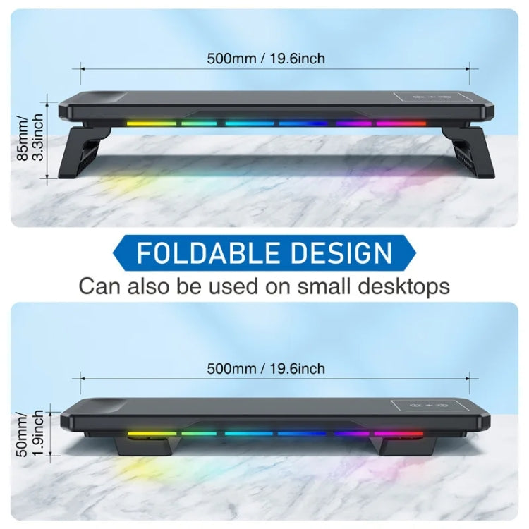 RGB Computer Monitor Stand Riser 3 USB 2.0 +1 Type-C Ports, Spec: Wireless Charging  Black - Laptop Stand by buy2fix | Online Shopping UK | buy2fix