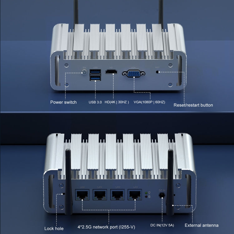 HYSTOU P09B-J4125-4L 8GB DDR4+128GB SSD Industrial Computer Soft Route From 2.5G Multi -Network HTPC Server Mini Console(With US Adapter) - Network Hubs by HYSTOU | Online Shopping UK | buy2fix