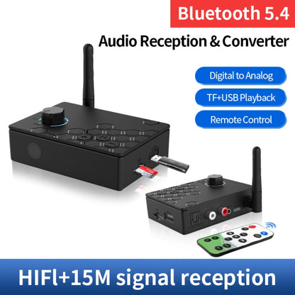 Bluetooth 5.4 Receiver Digital To Analog Card U Disk Converter Adapter With Remote Control(Fiber Optic Conversion) - Audio Signal Switcher by buy2fix | Online Shopping UK | buy2fix