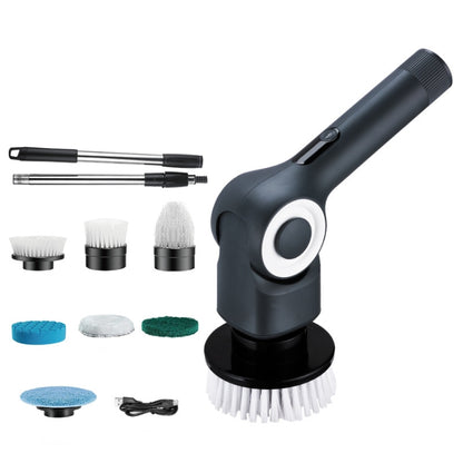 7 In 1 Electric Spin Scrubber Rechargeable Waterproof Floor Clean Bush with 23.6 Inch Adjustable Handle(Black) - Sponges, Cloths & Brushes by buy2fix | Online Shopping UK | buy2fix