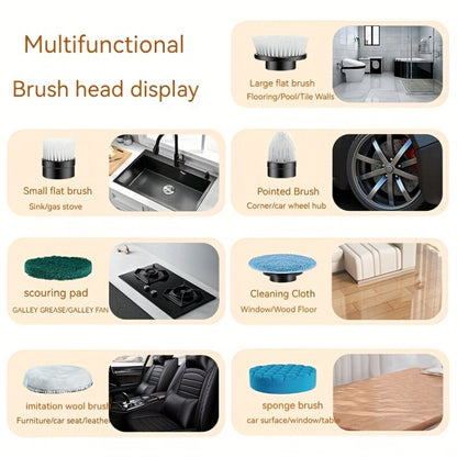 7 In 1 Electric Spin Scrubber Rechargeable Waterproof Floor Clean Bush with 23.6 Inch Adjustable Handle(Black) - Sponges, Cloths & Brushes by buy2fix | Online Shopping UK | buy2fix