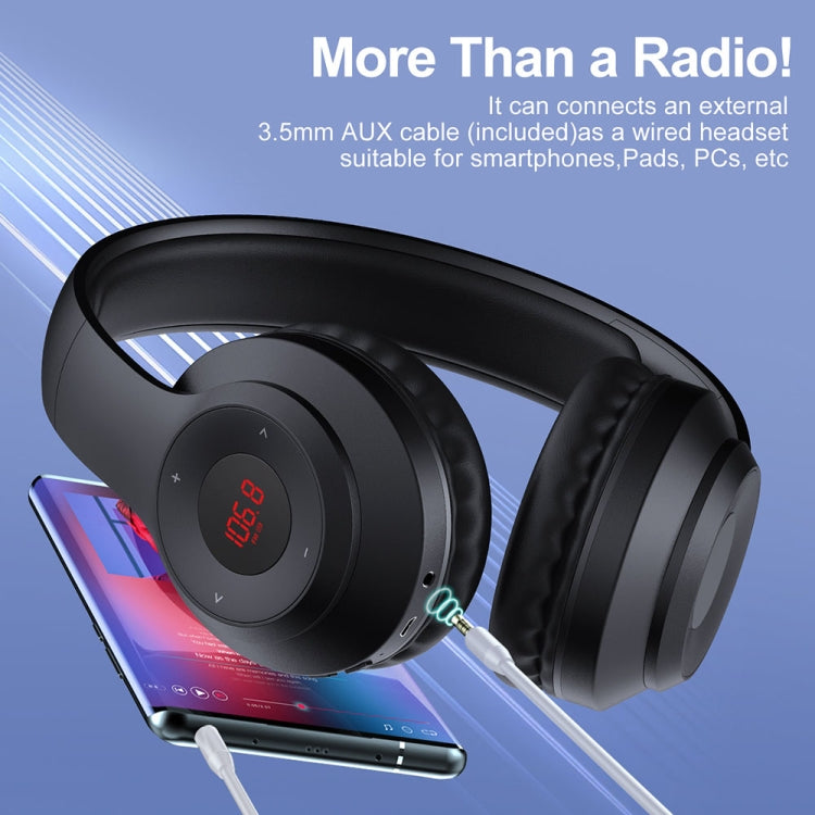 X5 Portable Digital Display Folding Headset FM Radio Headphones, Color: Charging Black - Radio Player by buy2fix | Online Shopping UK | buy2fix