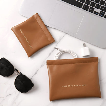 2pcs /Set PU Data Cable Earphone Storage Bag Mini Portable Lipstick Pouch Coin Purse, Size: Large+Small(Brown) - Other Case by buy2fix | Online Shopping UK | buy2fix